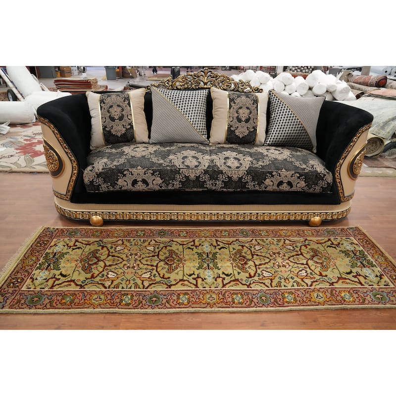 Hand-knotted Transitional Wool Carpet Green Oushak Rug Oriental Carpet Floral Area Rug Oriental Carpet - 8' 0'' X 2' 7''