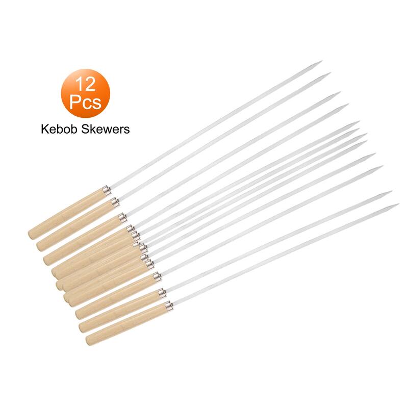 12pcs Kebob Skewers 33cmx4.3mm Flat Sticks with Wood Grip Handle - 35cmx4.3mmx1.2mm