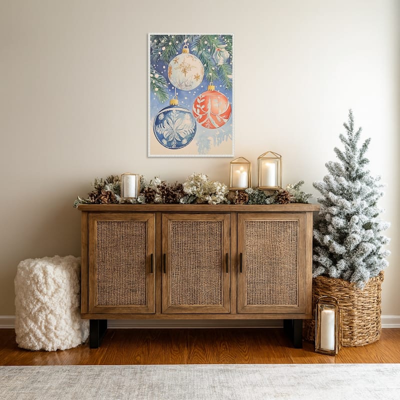 Christmas Ornaments II by Melloi Art Prints (23 x 33 in.), Framed Canvas Wall Art Print - Sylvie Beaded White