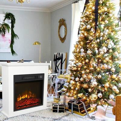 ZOKOP 1400W 18" Wood Cabinet Electric Fireplace Infrared Heater with Remote Control
