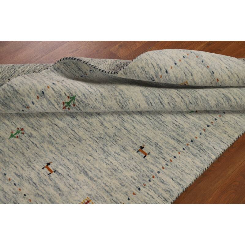Beige Tribal Gabbeh Oriental Rug Hand-Knotted Wool Carpet - 4'0" x 5'9"