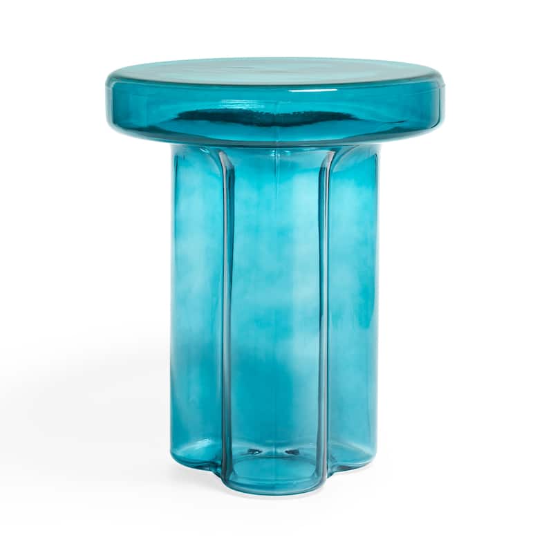Modern Artistic Flower Glass Round Coffee Table Side Table