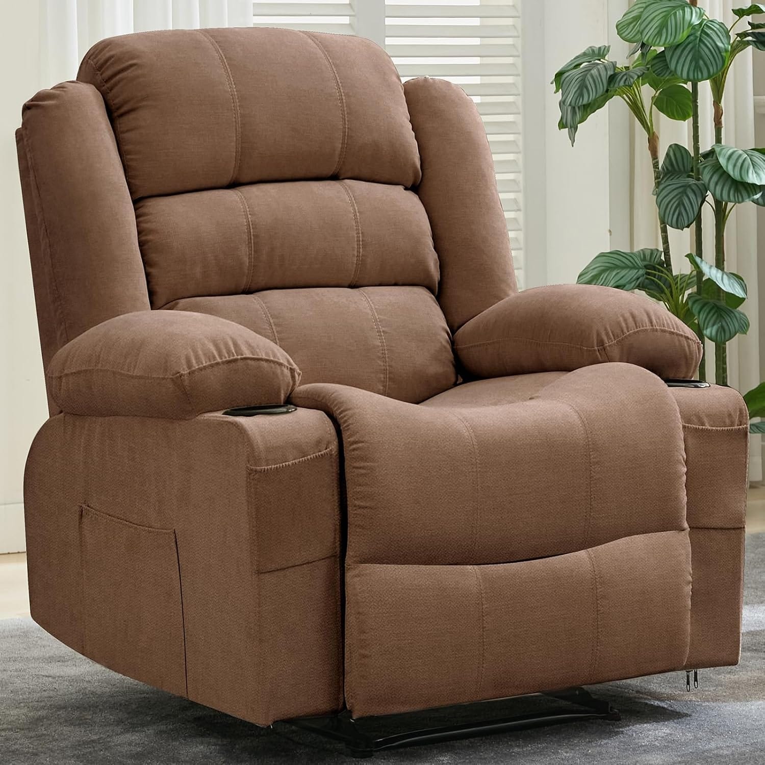 Wide Recliner Chair for Adults Large Manual Pull Tab Reclining Chair Holders 3 Recline Positions