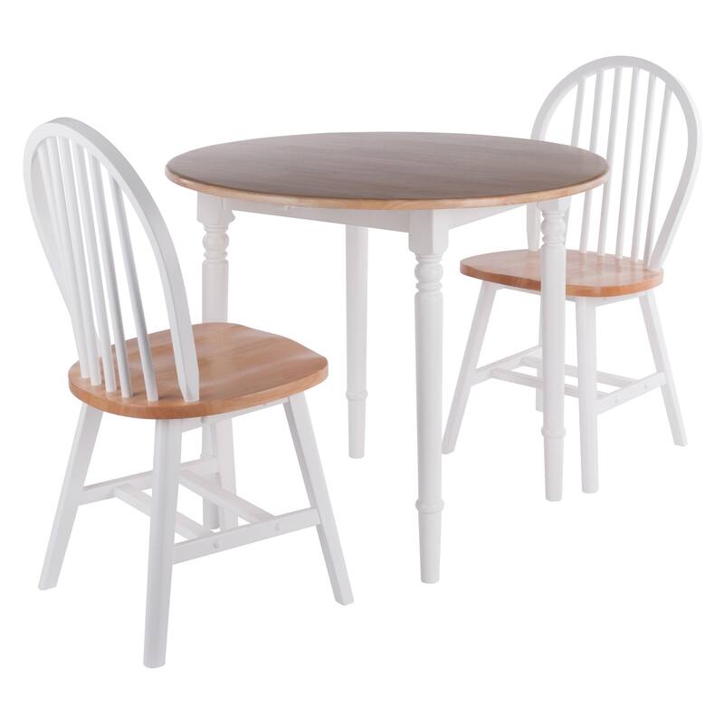 Sorella 3-Pc Drop Leaf Dining Table with Chairs, Natural and White