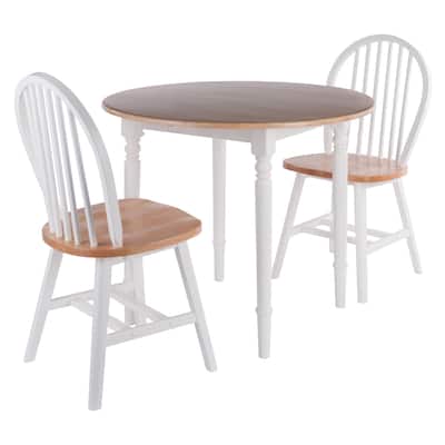 Sorella 3-Pc Drop Leaf Dining Table with Chairs, Natural and White