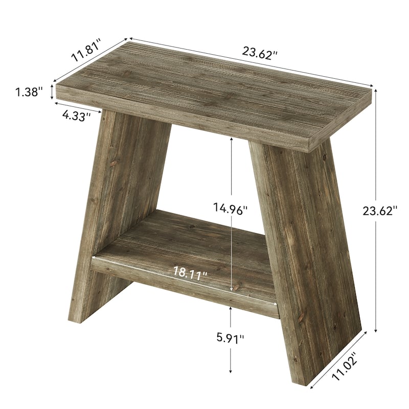 Solid Wood 2-tier Narrow Side End Table for Living Room - 11.81"D x 23.62"W x 23.62"H