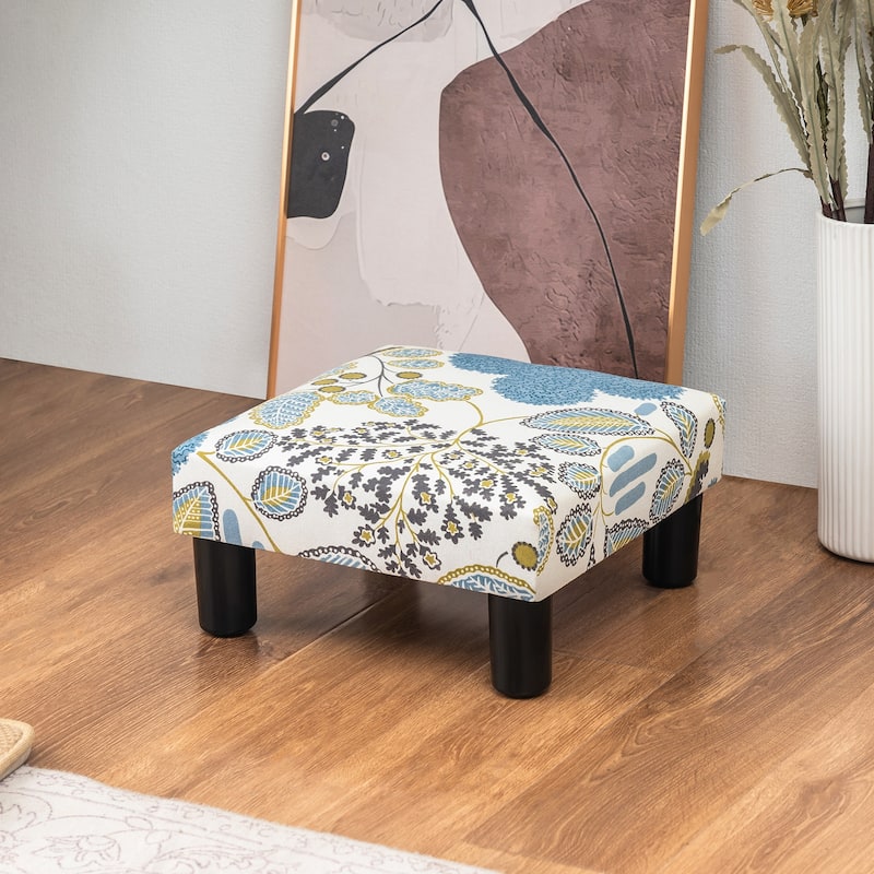 Adeco Ottoman Upholstered Fabric Footrest Pet Steps Dog Stair Stool - Blue-Floral
