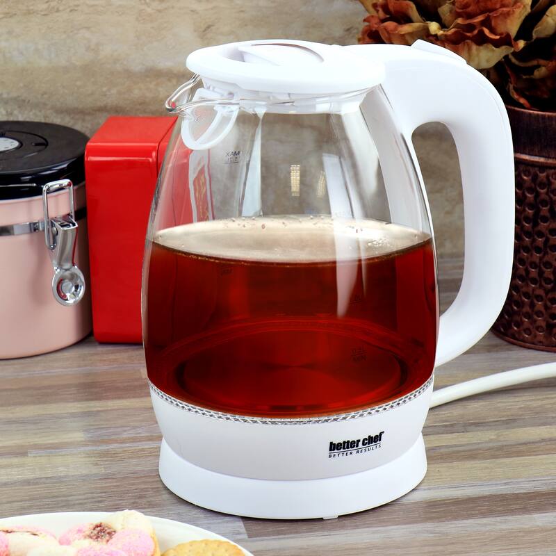 Better Chef 1.7 Liter Glass 360 Degree Cordless LED Electric Kettle in White - 1.7 Liter