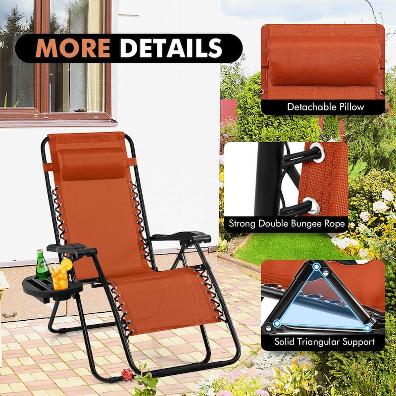 Costway 2 PCS Folding Zero Gravity Reclining Lounge Chairs Beach Patio - 2 PCS