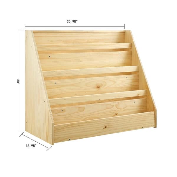 MUSHOMEINC Pinewood Single-Sided Bookcase Display Stand for Kid, Kids Storage Bookshelf with 4 Shelves, Book Display Rack forKid