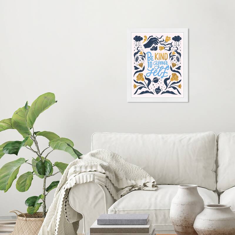 Wynwood Studio Prints Typography and Quotes Be Kind To Yourself Blue and Celeste Bohemian & Eclectic Wall Art Canvas Print - White