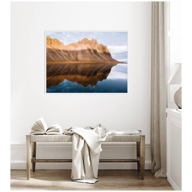Kate and Laurel Sylvie Mountain Reflection in Iceland during Sunset Framed Canvas by Michael Schauer
