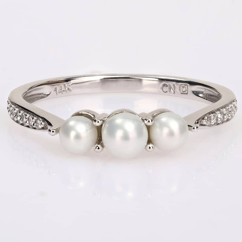 Miadora Cultured Freshwater Pearl Diamond Accent 3-Stone Ring 14k White Gold