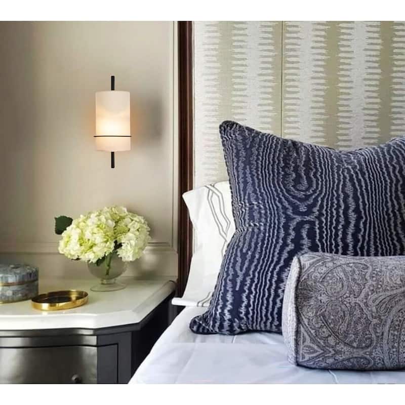 E12 Bulb wall sconce white light fixture linen shade wall