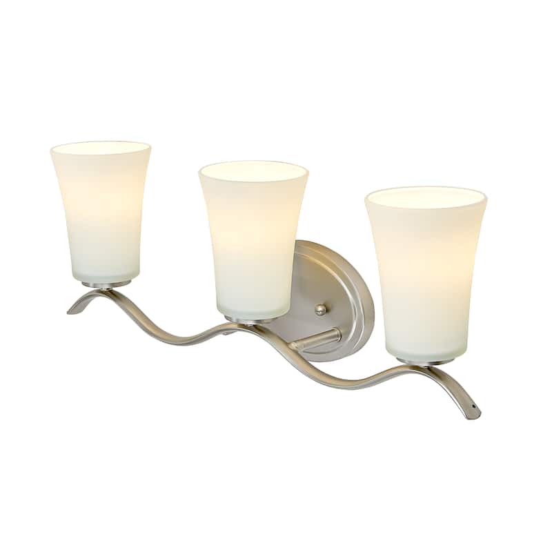 3 Lt Mount Bathroom light with white glass and gold finish - Brush Nickel