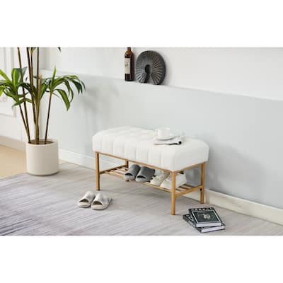 Teddy fabric Upholstered Storage Shoe Bench