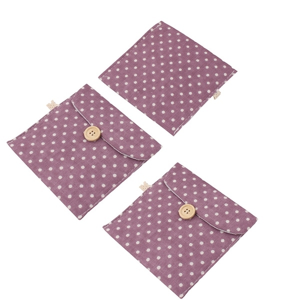 Women Linen Dots Pattern Button Closure Sanitary Pad Holder Bag Purple 3 Pcs