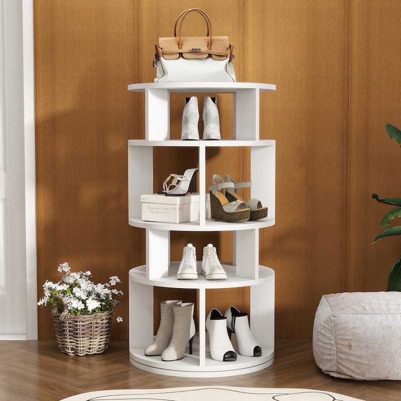 16 Pair Rotating Shoe Rack Tower, Spinning Shoe Storgae Rack - 16 Pair - White