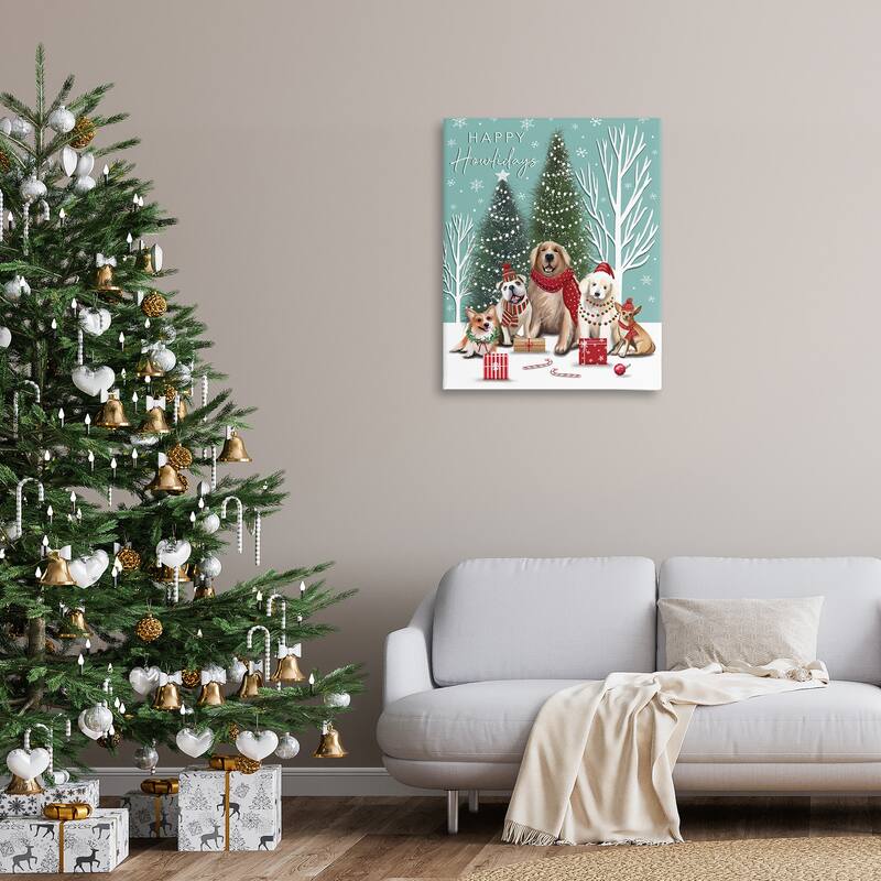 Stupell Festive Winter Dogs Scene Canvas Wall Art Design By Elizabeth Tyndall