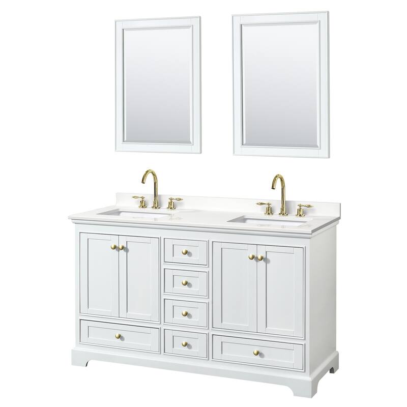 Wyndham Collection WCS202060D-QTZ-US3M24 Deborah 60" Free Standing - White / White Quartz Top / Brushed Gold Hardware