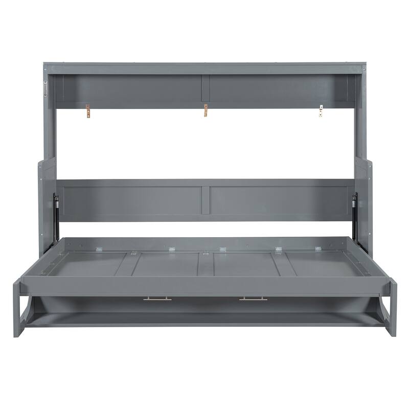 Roomfitters Full/Queen Murphy Bed with Hydraulic Lift and Folding Desk, Space Saving Wall Mounted Sleeper