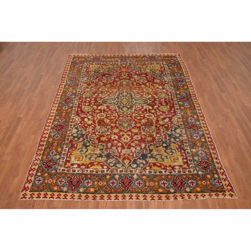 Hand Knotted Oriental 100% Wool Carpet Transitional Floral Oranges & Rust Oushak Area Rug - 9' 0'' X 6' 9''