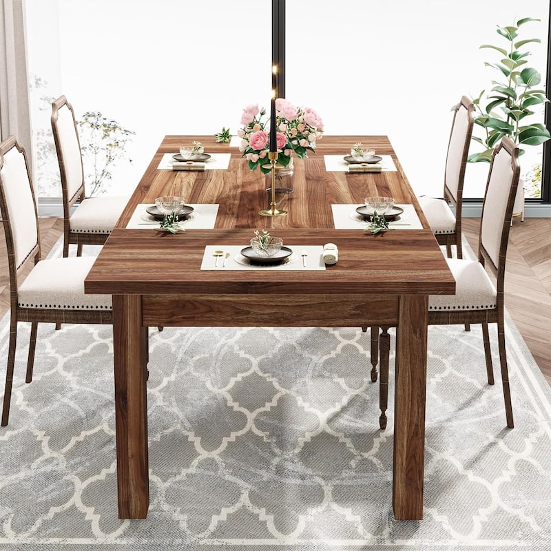 70.86" Wood Dining Table for 6-8 People with Thickened Solid Wood Legs