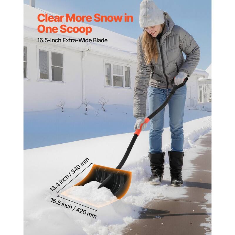 Large Snow Shovel with D-Shaped Aluminum Handle for Driveway Walkway and Outdoor Use - Black-54.8"L