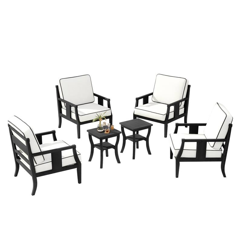 6-piece Outdoor Teak Seating Set Club Chairs with Cushions