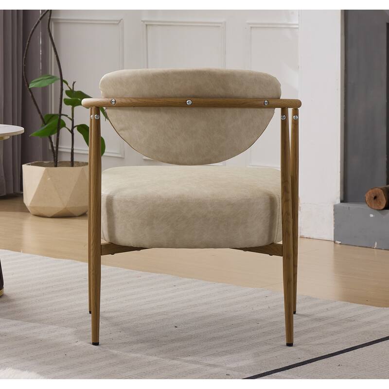 Beige Vanity Chair Dining Chair Accent Chair Set of 2 Reception Chair Leather Kitchen Chair with Metal Legs