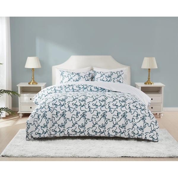 slide 2 of 3, Truly Soft Printed Bow 3 Piece Comforter Set Full - Queen - White/Blue