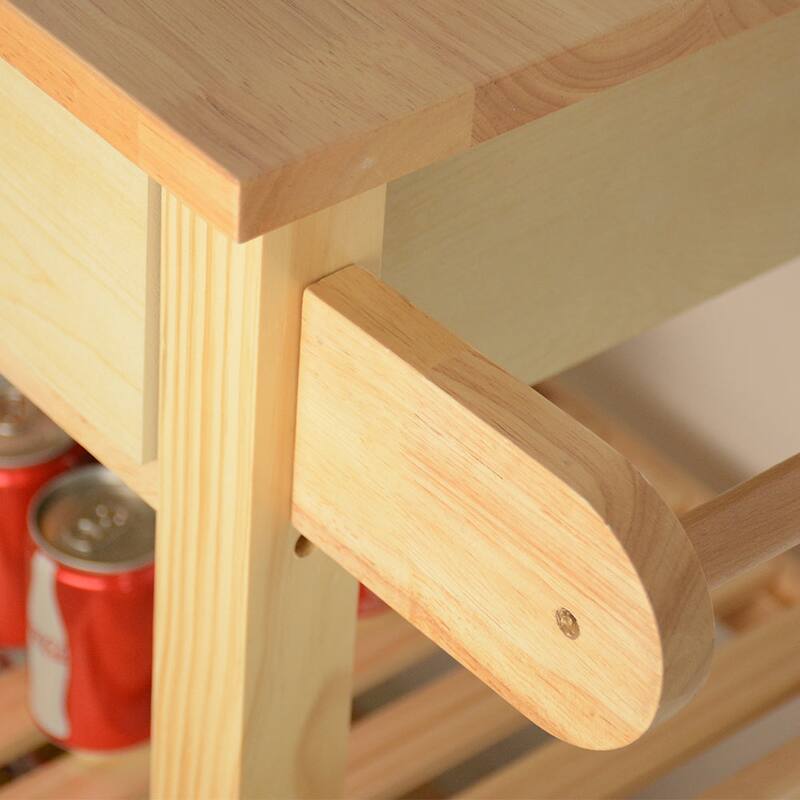 Simple Design Kitchen Cart with Two Lockable Wheels, Rubber Wood Top