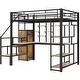 preview thumbnail 29 of 34, Full Size Metal Loft Bed with Storage Staircase, Small Wardrobe, and Desk