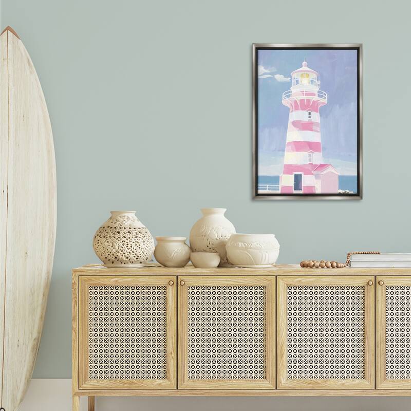 Stupell Muted Coastal Lighthouse Framed Floater Canvas Wall Art Design By Arlington Prints