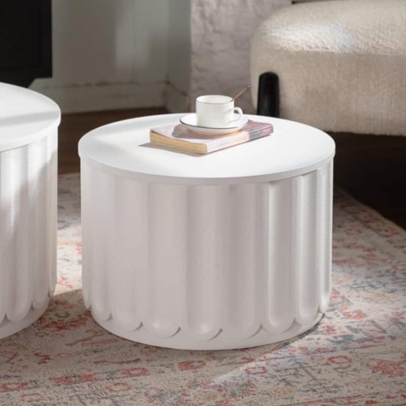 White Round Storage Table Set with Lift-Off Lid, Nesting Design - Cream White