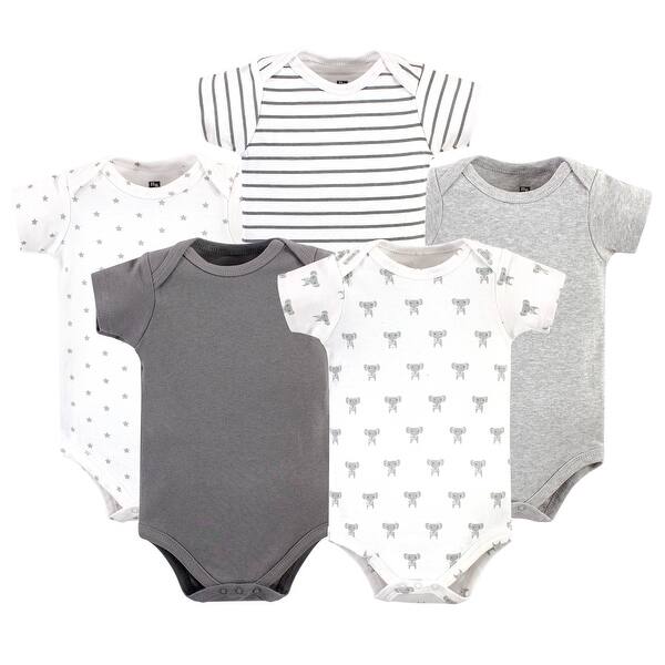 slide 1 of 1, Hudson Baby Cotton Bodysuits 5pk, Prints Modern Elephant 0-3 Months - Prints Modern Elephant