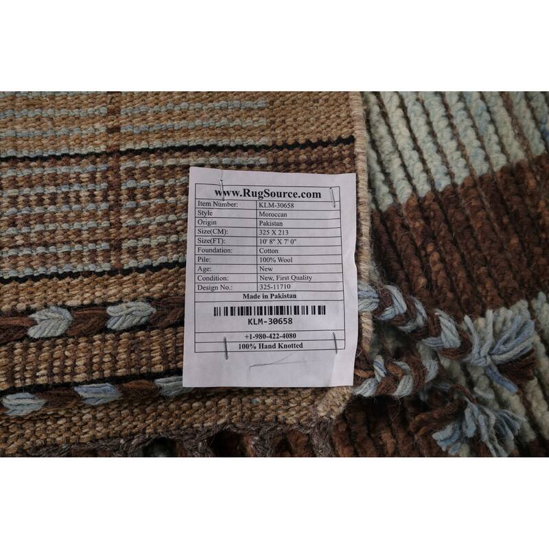 Checkered Moroccan Modern Area Rug Hand-Knotted Wool Carpet - 7'0"x 10'8"