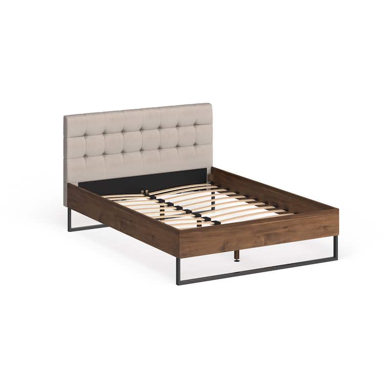 Industrial Mixed Material Platform Bed with Headboard by Baxton Studio - Beige - King
