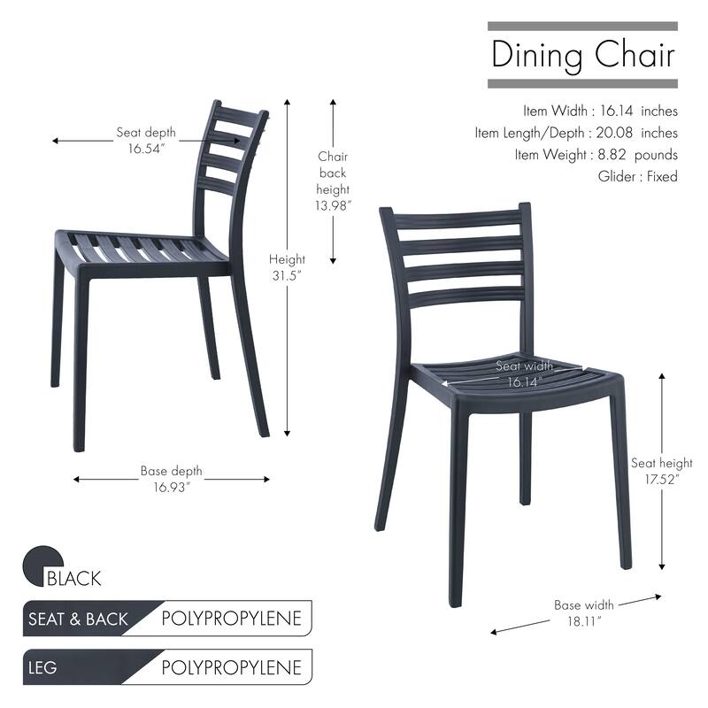 Porthos Home Faro Dining Chairs Set Of 2, PP Plastic, Stackable Design