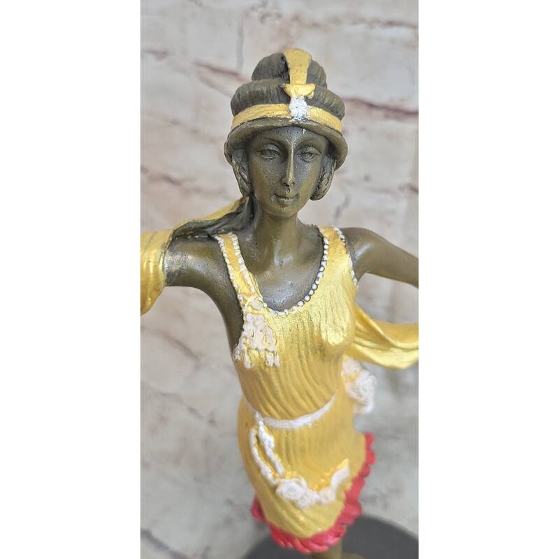 Roaring 20S Jazz Music Dancer Gilt Bronze Sculpture Gold Patina Marble Figurine