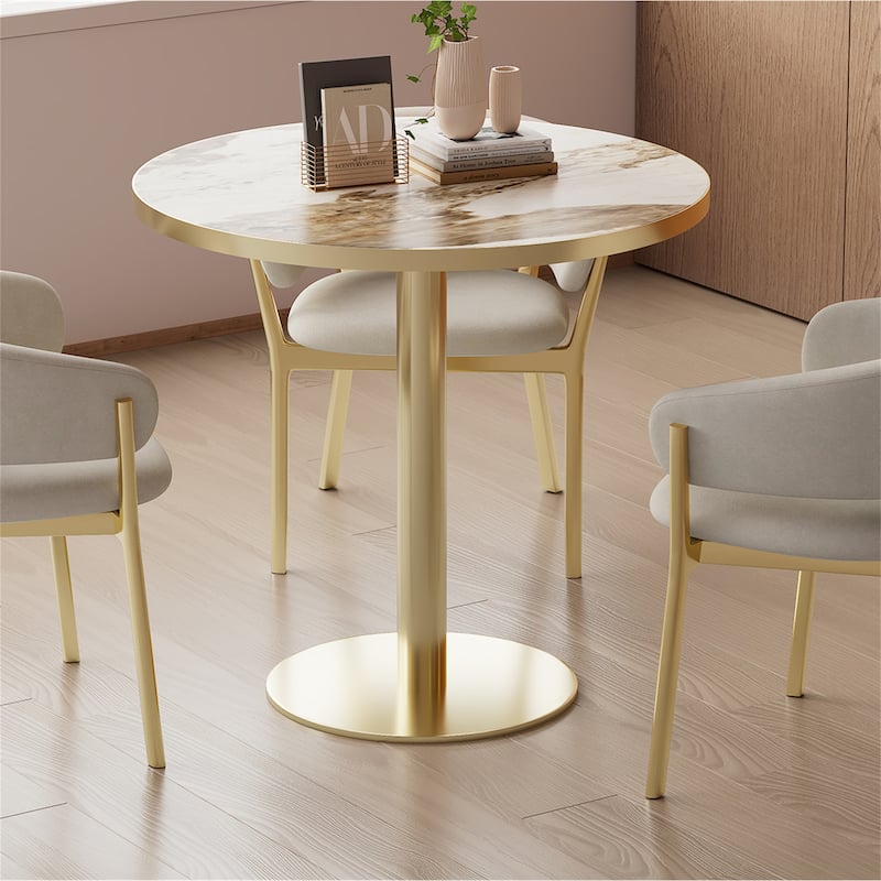 Modern Dinning Table Bistro Tulip Table with Faux Marble Top & Metal Frame Diameter