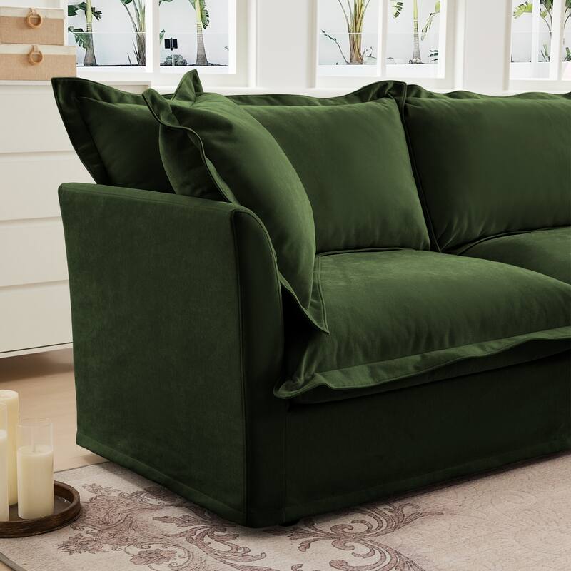 83.4" Chenille 2-Seater Sofa Set with 2 Ottomans, Sleeper Function & Removable Slipcovers