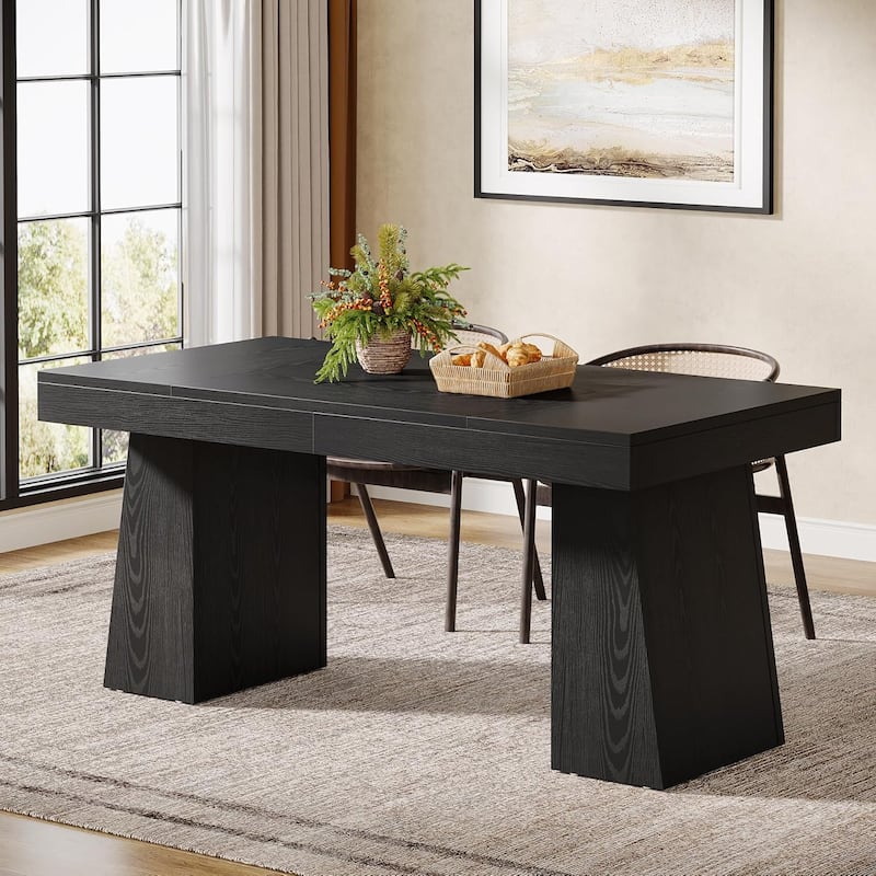 55-Inch Dining Table for 4-6, Rectangular Dining Room Table with Sturdy Legs - Black