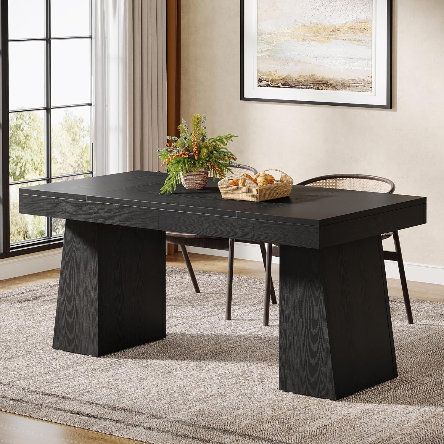 55 Inches Wood Dining Table for 4 to 6, Brown - Overstock - 42353171