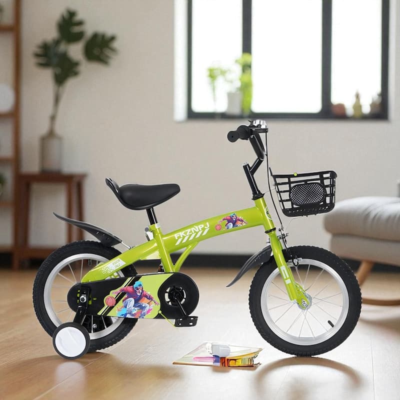 16 Inch Kids Bike with Training Wheels & Kickstand, Adjustable Saddle & Handlebar, Boys & Girls Ages 4-8