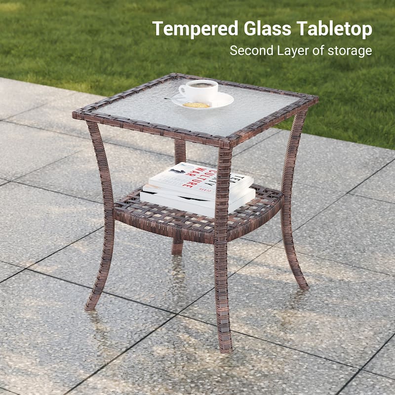 BONOSUKI 3Pcs Patio Swivel Rocking Sofa Set Brown Rattan w/Glass Table