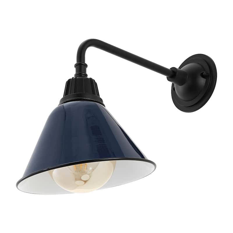Aurora 9.63" 1-Light Farmhouse Industrial Indoor/Outdoor Iron LED Gooseneck Arm Outdoor Sconce, by JONATHAN Y - 9.63