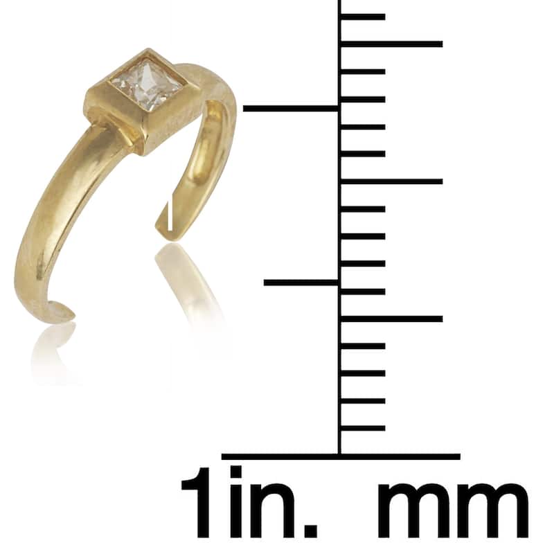 14K Yellow or White Gold Adjustable Princess-cut Cubic Zirconia Toe Ring