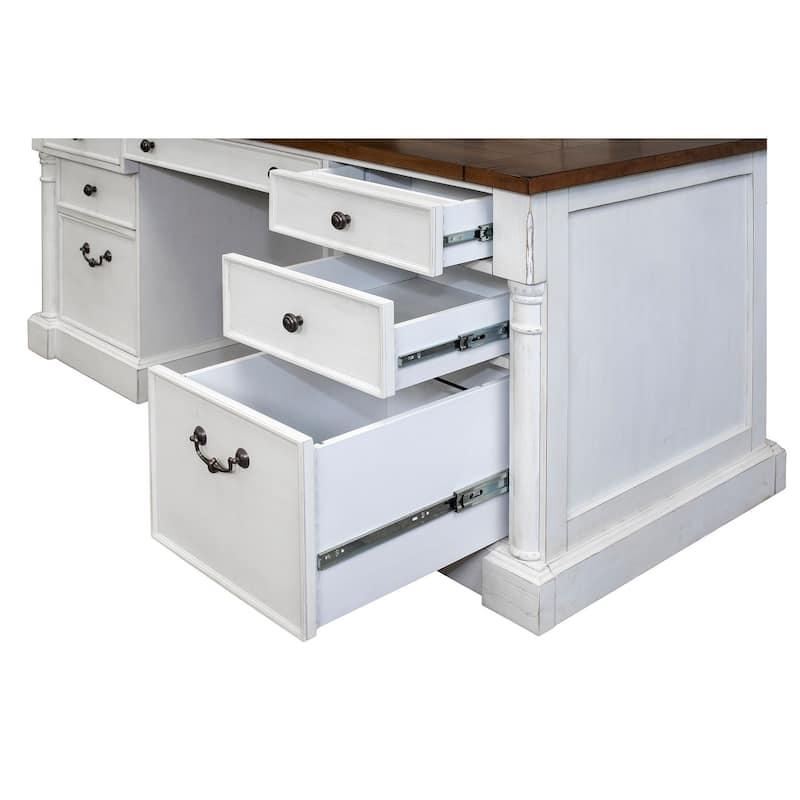 Rustic Wood Double Pedestal Executive Desk, Office Desk, Table, White