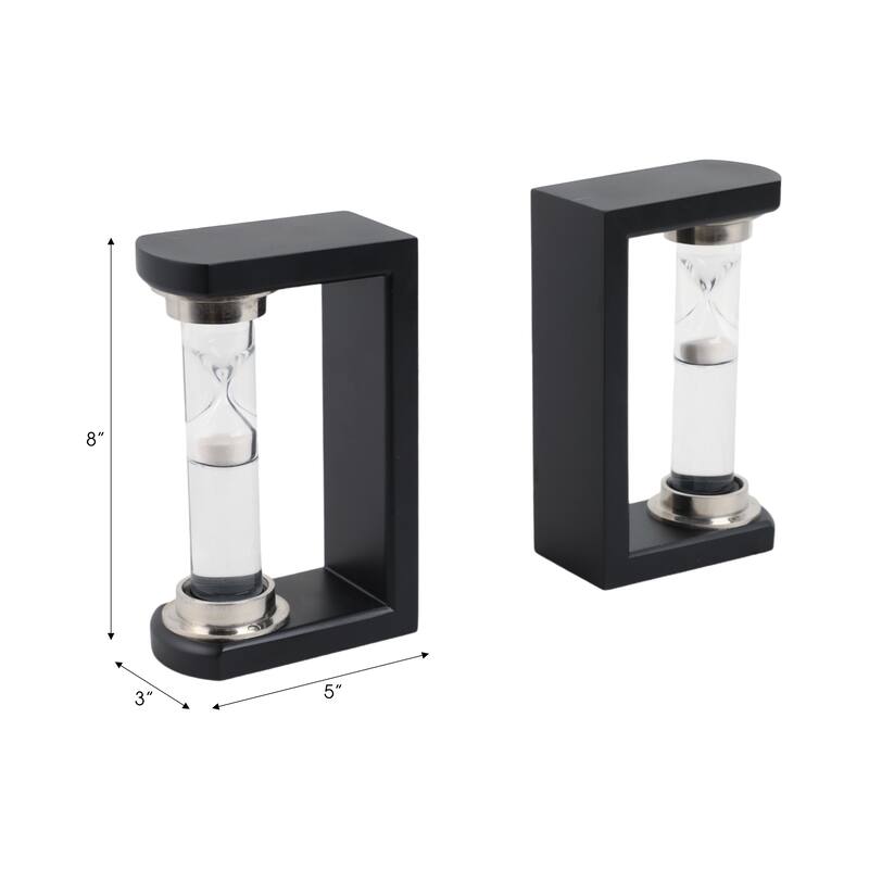 Decorative Hourglass Sand Timer Bookends - Set of 2, 8", Black - 10.0"